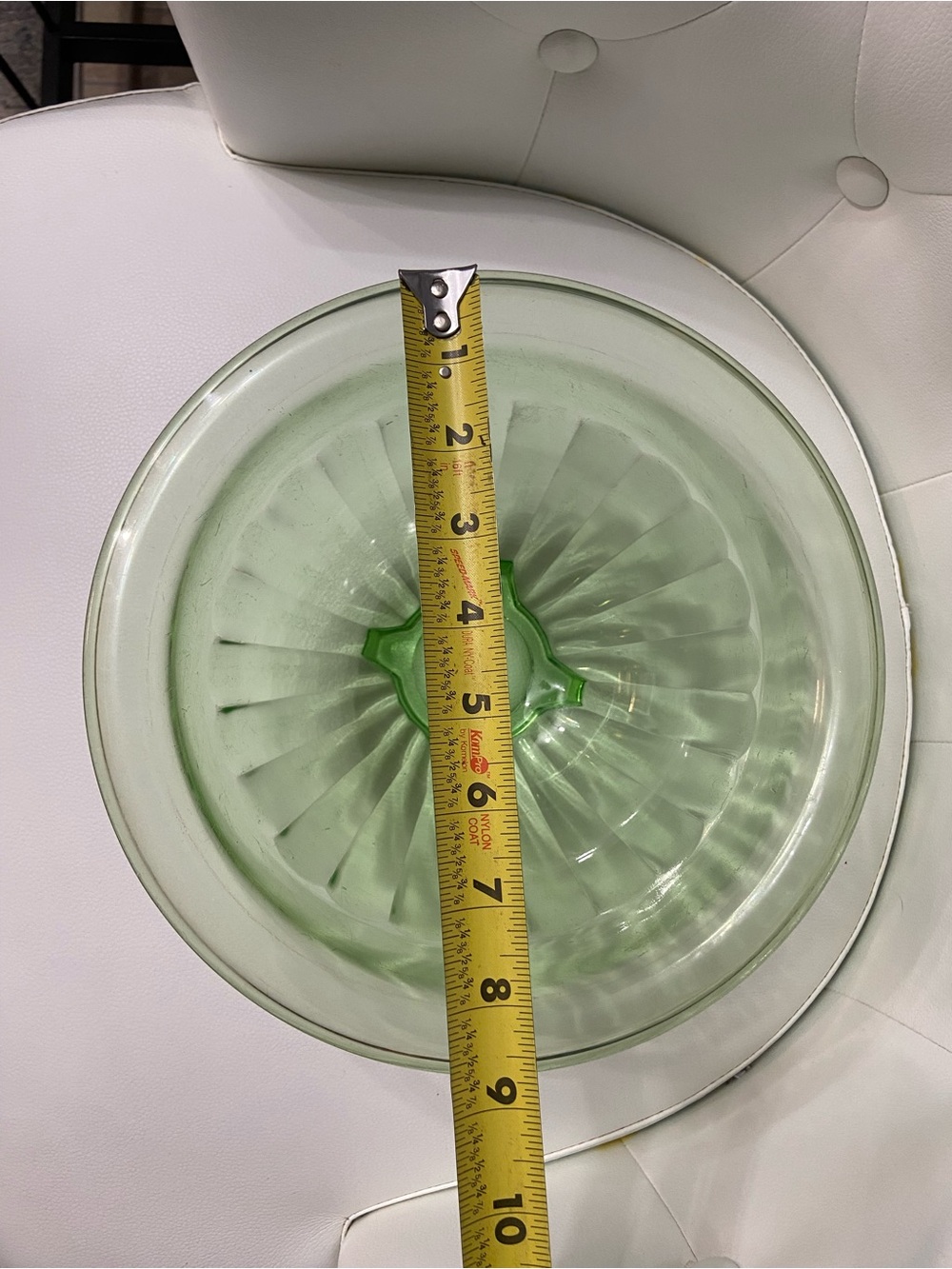 Vtg Hazel Atlas Green Depression Uranium Glass Ribbed Mixing Bowl 4-Footed Base - Picture 16 of 17